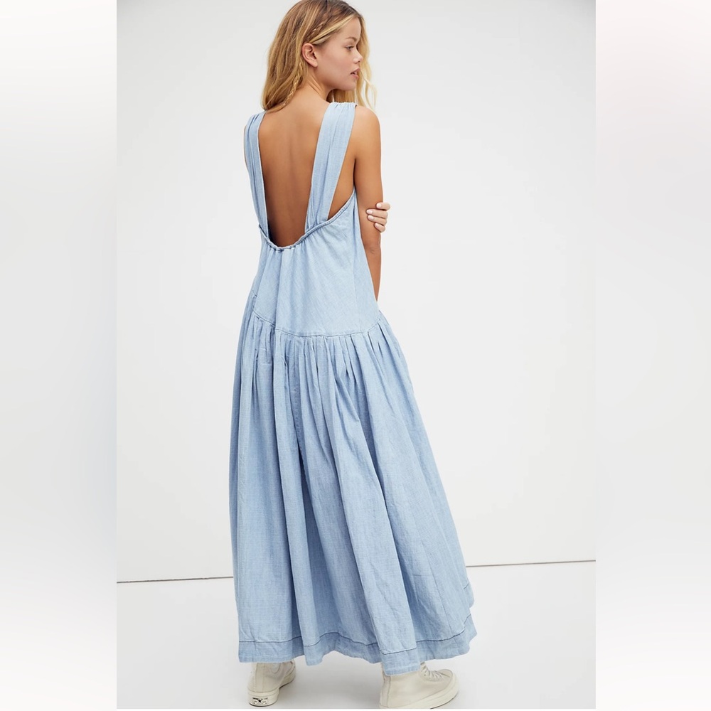 Free People Tala Denim Midi Maxi Asymmetrical Dress NWT Size XS Blue